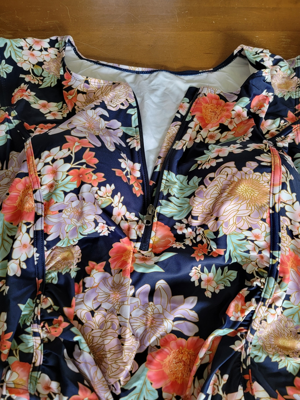Floral One-Piece Zip Front Swimsuit - Navy with Floral Pattern Size 4X NWT - Picture 6 of 11